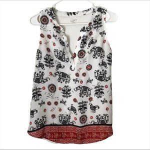 🛍️ Loft Outlet Sleeveless Rounded Hem Size XS Elephants Pattern White Black